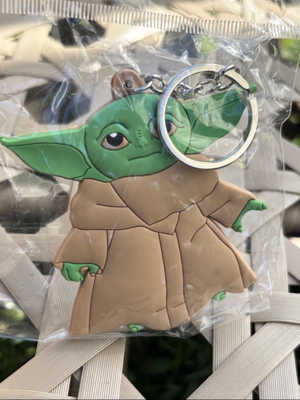 Green Baby Yoda Keychain with Tan Robe